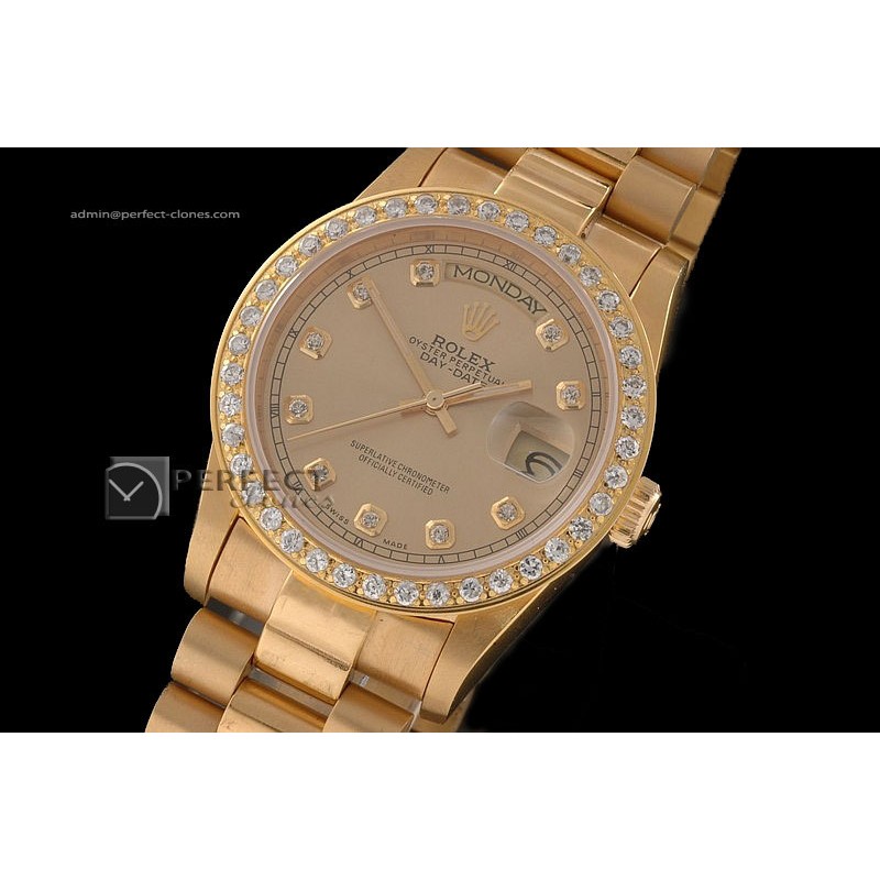 RLDDF10035 Full Gold Gold Dial Diamond Markers Diam Bez Eta 2836
