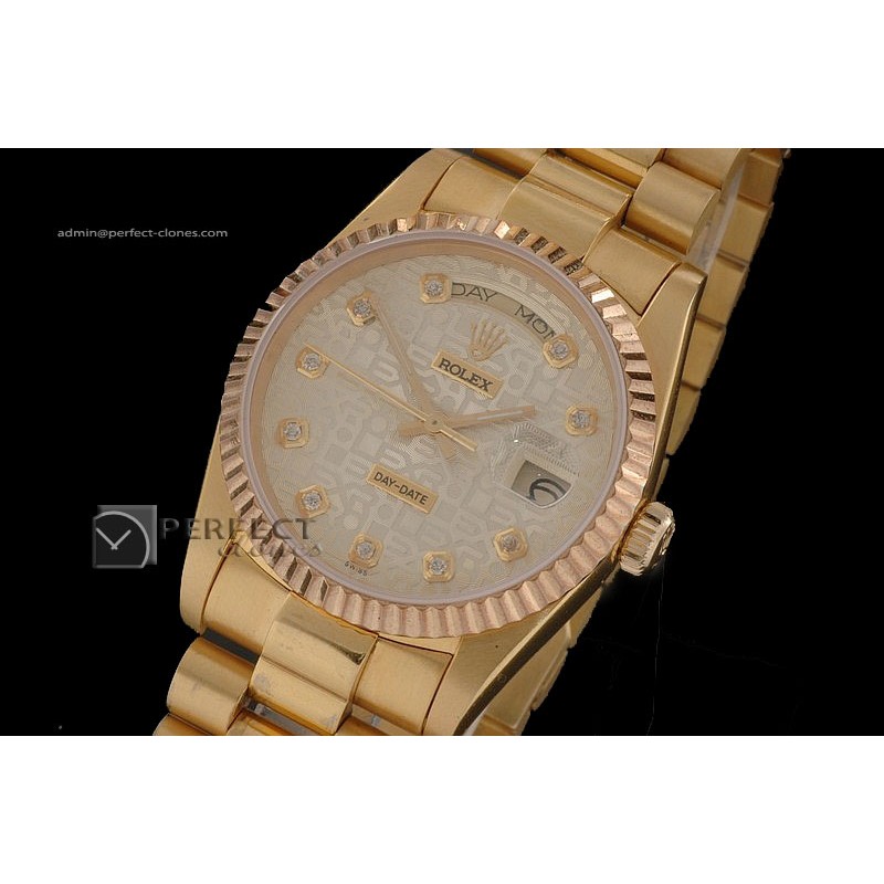 RLDDF10017 Full Gold White Jub Dial Diamond Markers Eta 2836-2