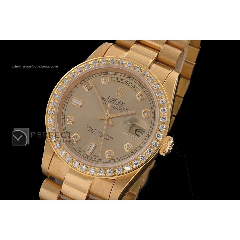 RLDDF10037 Full Gold Gold Dial Diamond Markers Diam Bez Eta 2836