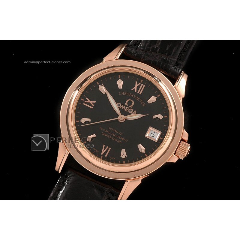 OMDE10012 RG Black Dial Leather Strap Swiss Eta 2824-2