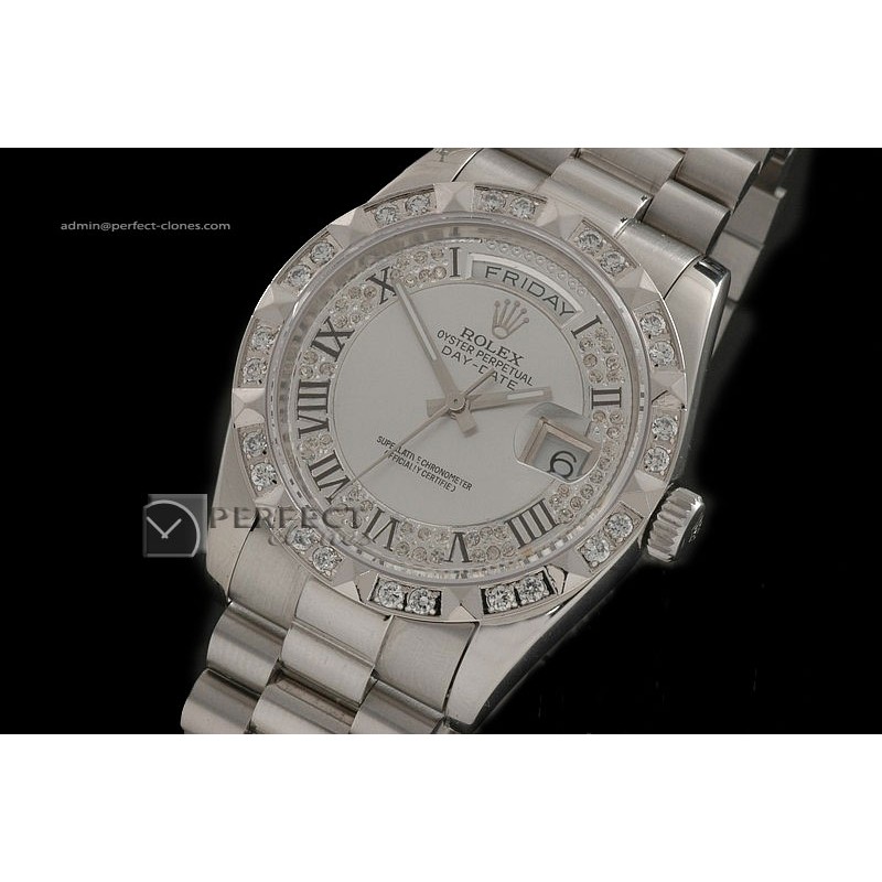 RLDDS10033 SS Diam/Wht Dial Roman Markers/ Diam Bezel Eta 2836