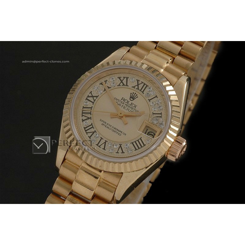 RDJLF10008 FG Gold Diam Dial Roman Markers Eta 2671-2