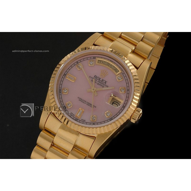 RLDDF10052 Full Gold Pink Dial Diamond Markers Swiss Eta 2836