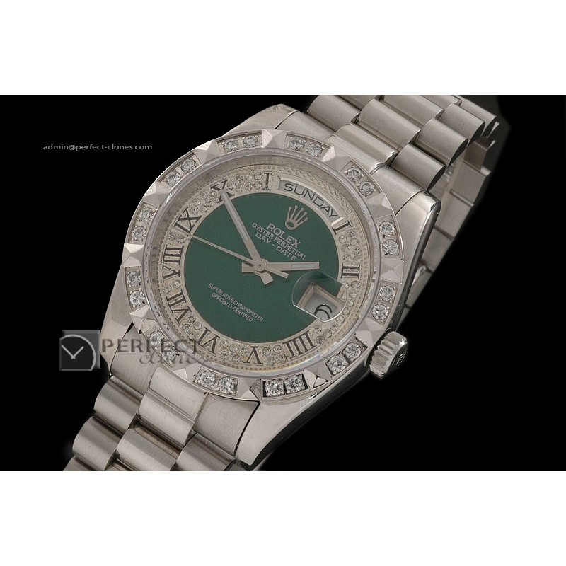 RLDDS10037 SS Diam/Green Dial Roman Markers/ Diam Bezel Eta 2836