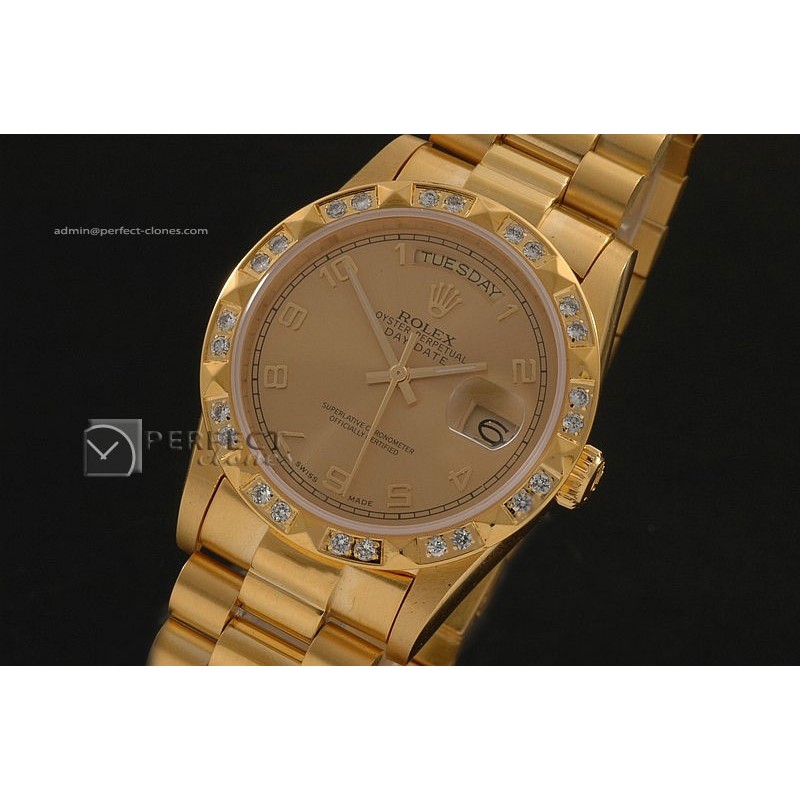 RLDDF1004Full Gold Gold Dial Num Markers Diam Bez Eta 2836