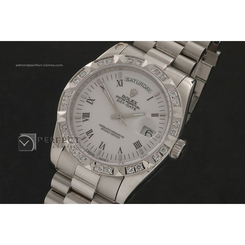 RLDDS1004SS White Dial Black Roman Markers/ Diam Bezel Eta 283