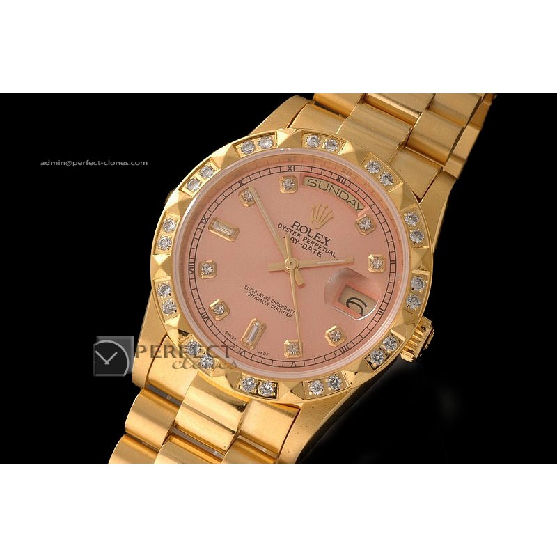 RLDDF10042 Full Gold Salmon Dial Diam Markers/Bez Eta 2836