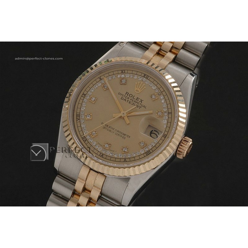 RDJMT10074 14K Wrapped Gold Dial Diamond Markers Swiss Eta 2836