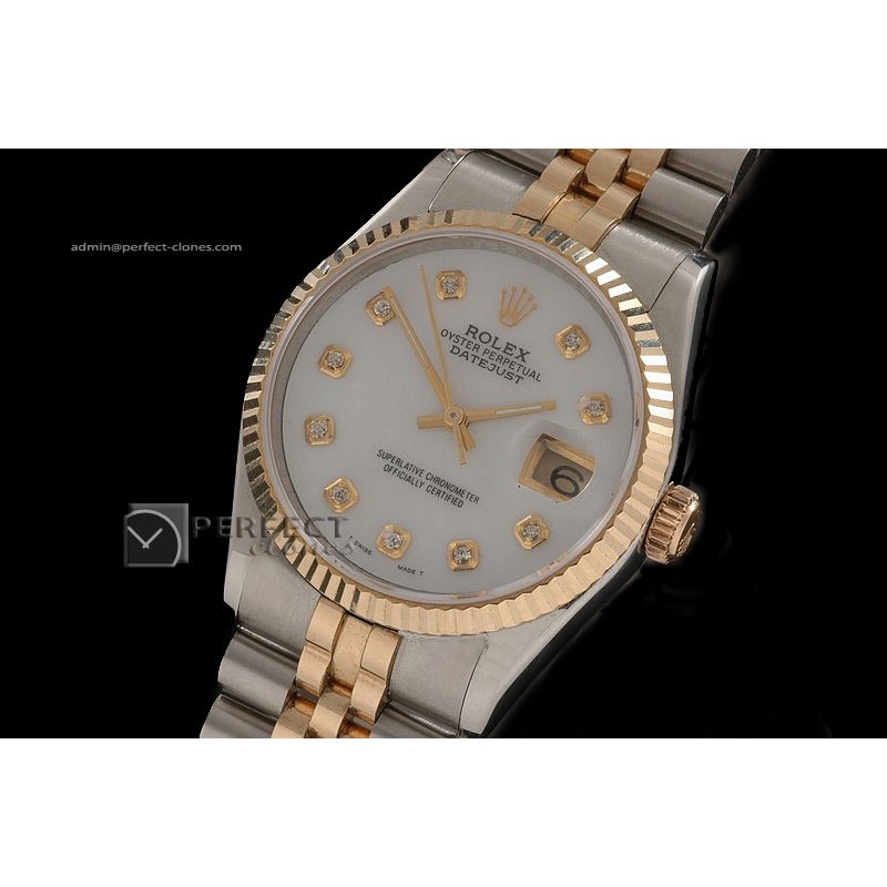 RDJMT10075 14K Wrapped MOP White Dial Diamond Markers Swiss Eta