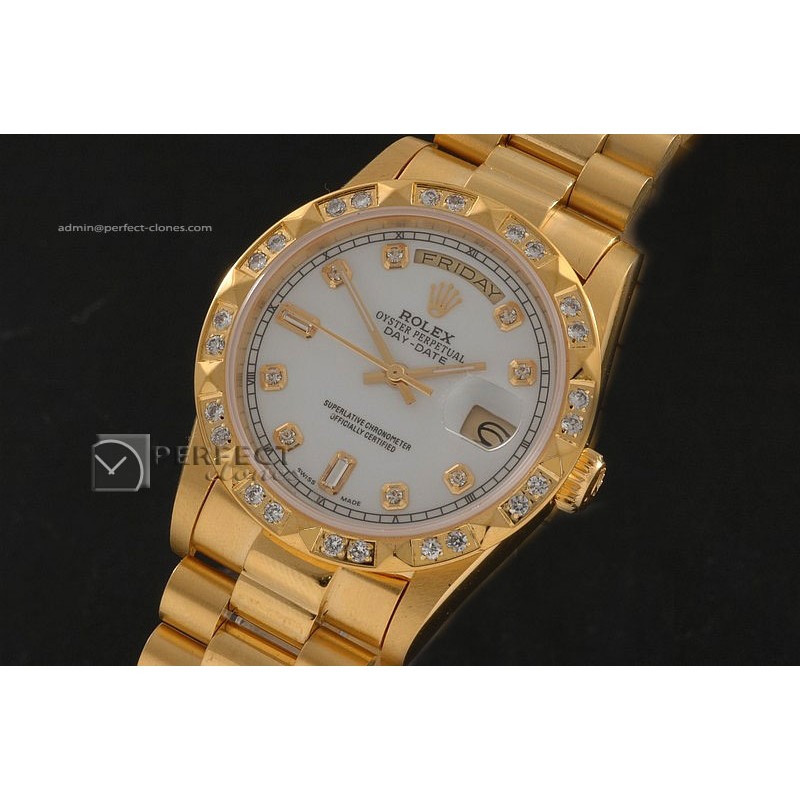 RLDDF10045 Full Gold White Dial Diam Markers/Bez Eta 2836
