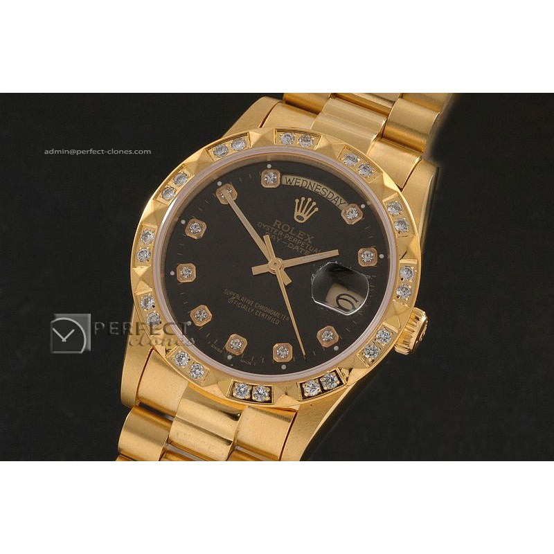 RLDDF10047 Full Gold Black Dial Diam Markers/Bez Eta 2836