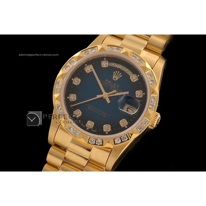 RLDDF10048 Full Gold Burnt Blue Dial Diam Markers/Bez Eta 2836