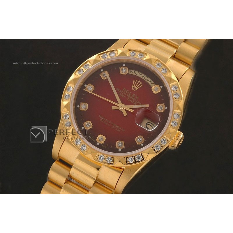 RLDDF10046 Full Gold Burnt Red Dial Diam Markers/Bez Eta 2836