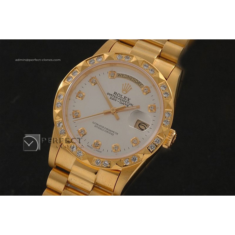 RLDDF10049 Full Gold White Dial Diam Markers/Bez Eta 2836