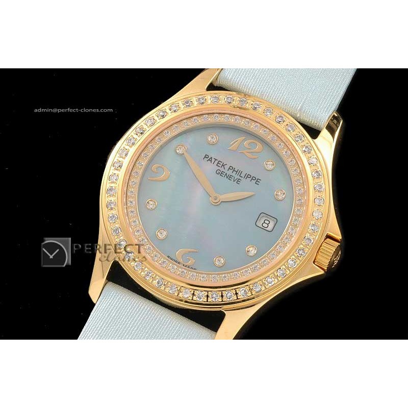 PP01018 Ladies Calastrava 4096 MOP Blue Swiss Quartz