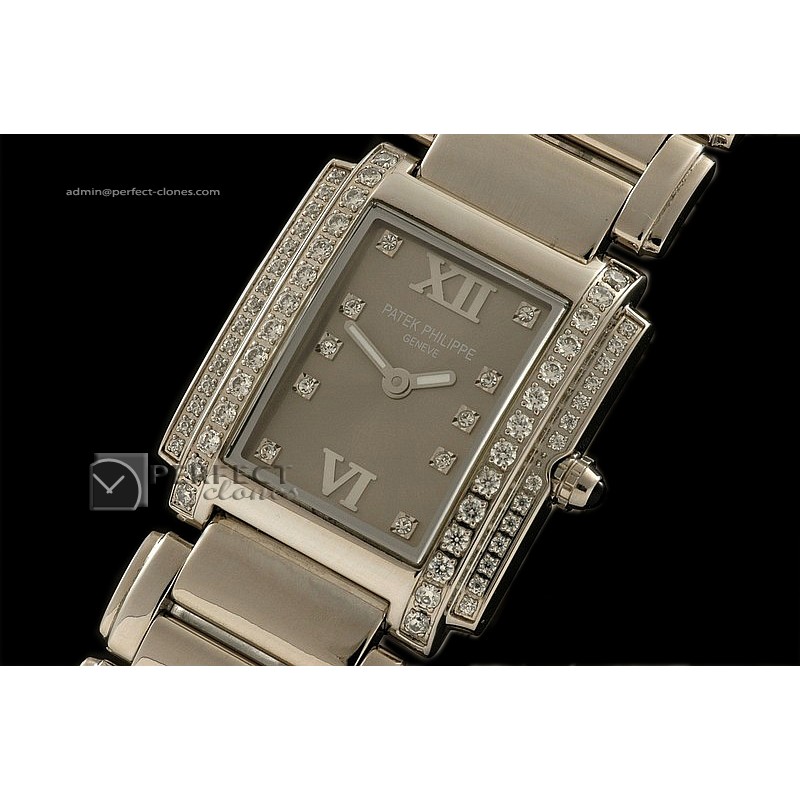PP01001 Ladies 24 Hours Double Diamonds SS Grey Swiss Quartz