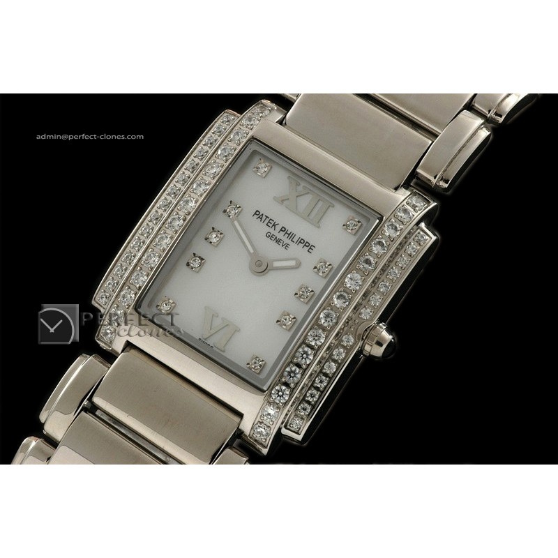 PP01002 Ladies 24 Hours Double Diamonds SS MOP White Swiss Quart