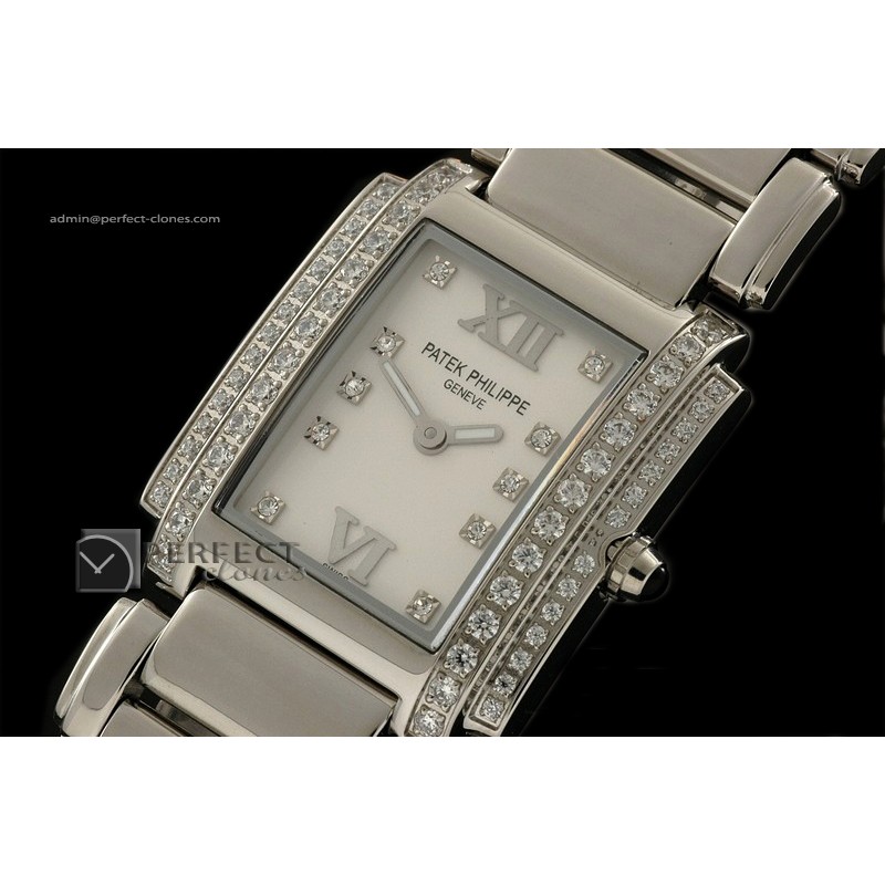 PP01004 Ladies 24 Hours Double Diamonds SS Pearl White Swiss Qua