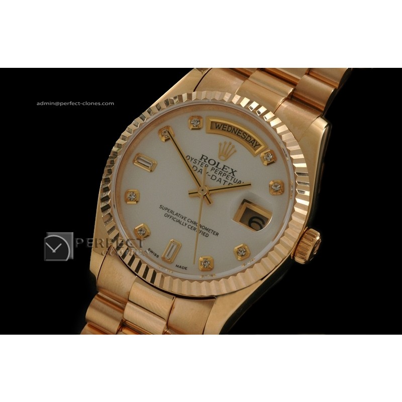 RLDDF10053 Full Gold White Fabric Tex Dial Diam Markers Eta 2836