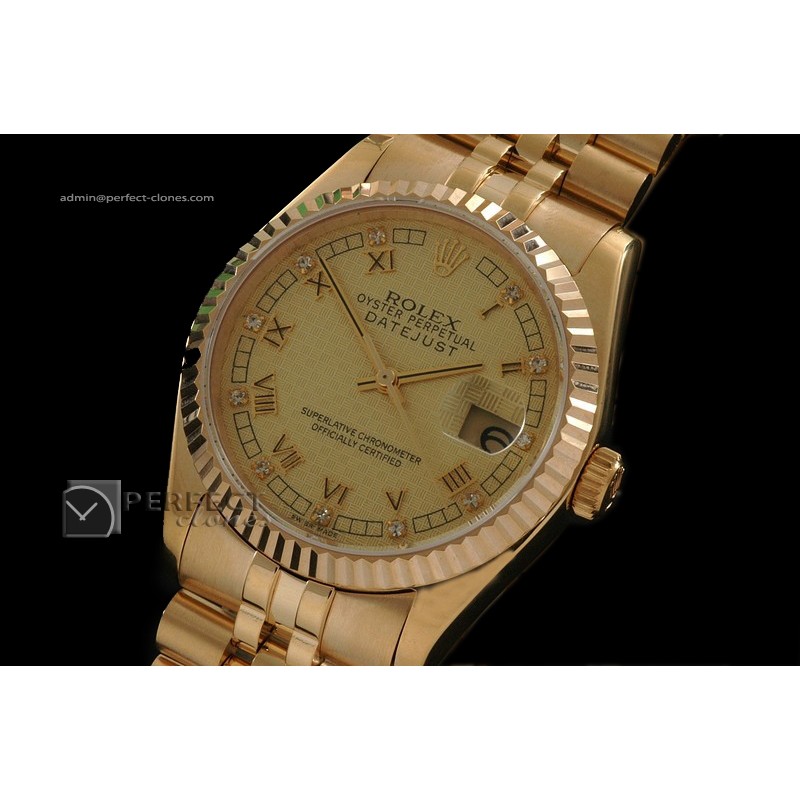 RDJMF10019 FG Checkered Gold Dial Jubilee Diam/Roman Markers Eta