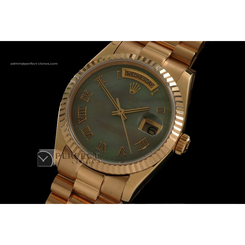 RLDDF10055 Full Gold MOP Green Dial Roman Markers Eta 2836-2