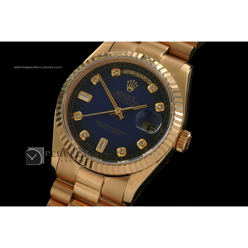 RLDDF10056 Full Gold Burnt Blue Dial Diam Markers Eta 2836