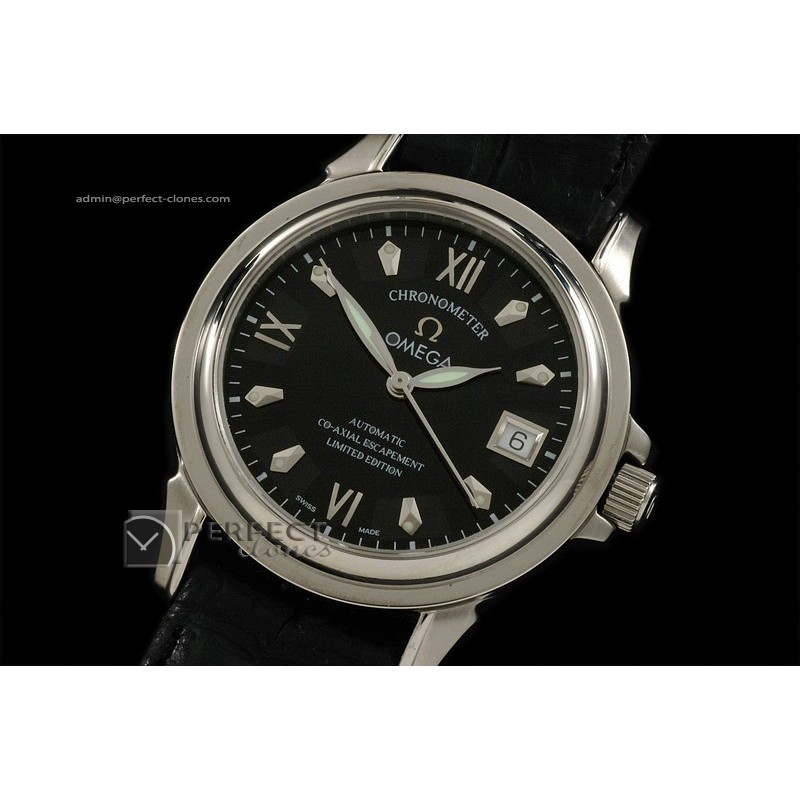 OMDE10011 SS Black Dial Leather Strap Swiss Eta 2824-2