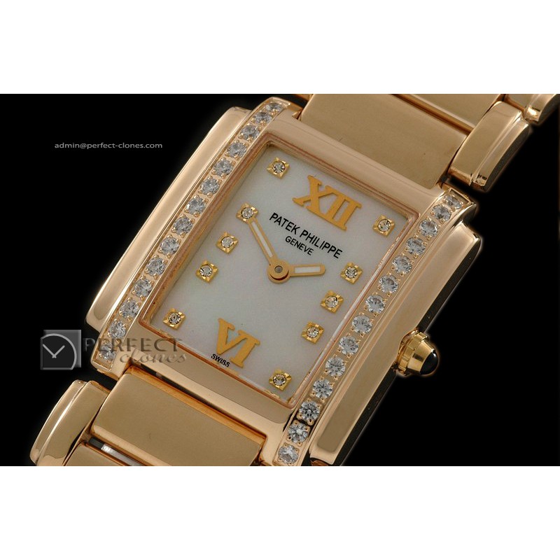 PP01012 Ladies 24 Hours Single Diamonds YG MOP Wht Swiss Quartz