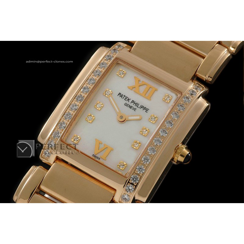 PP01014 Ladies 24 Hours Single Diamonds YG Pearl Wht Swiss Quart