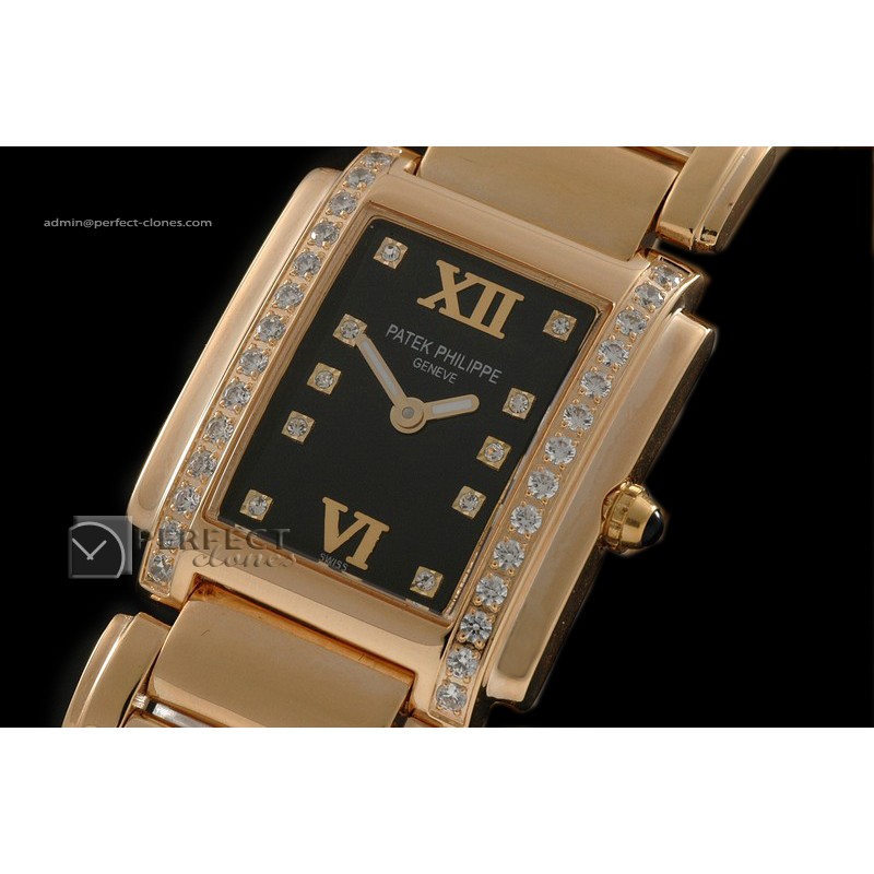 PP01015 Ladies 24 Hours Single Diamonds YG Black Swiss Quartz