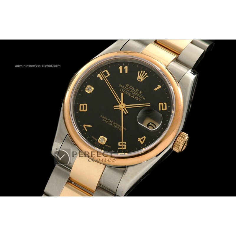 RDJMT10088 14K Wrapped TT Black Dial Diam/Num Markers Osyter Eta