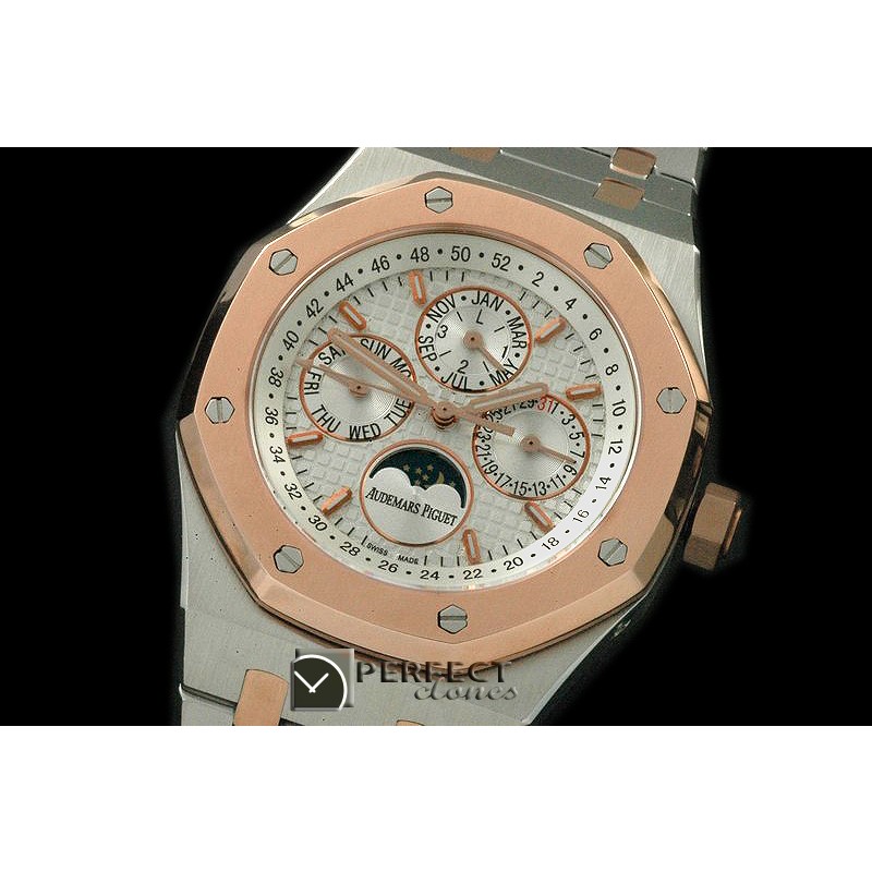 AP26574-106 Royal Oak 26574 Perpetual Calender SS/RG Wht A-2813