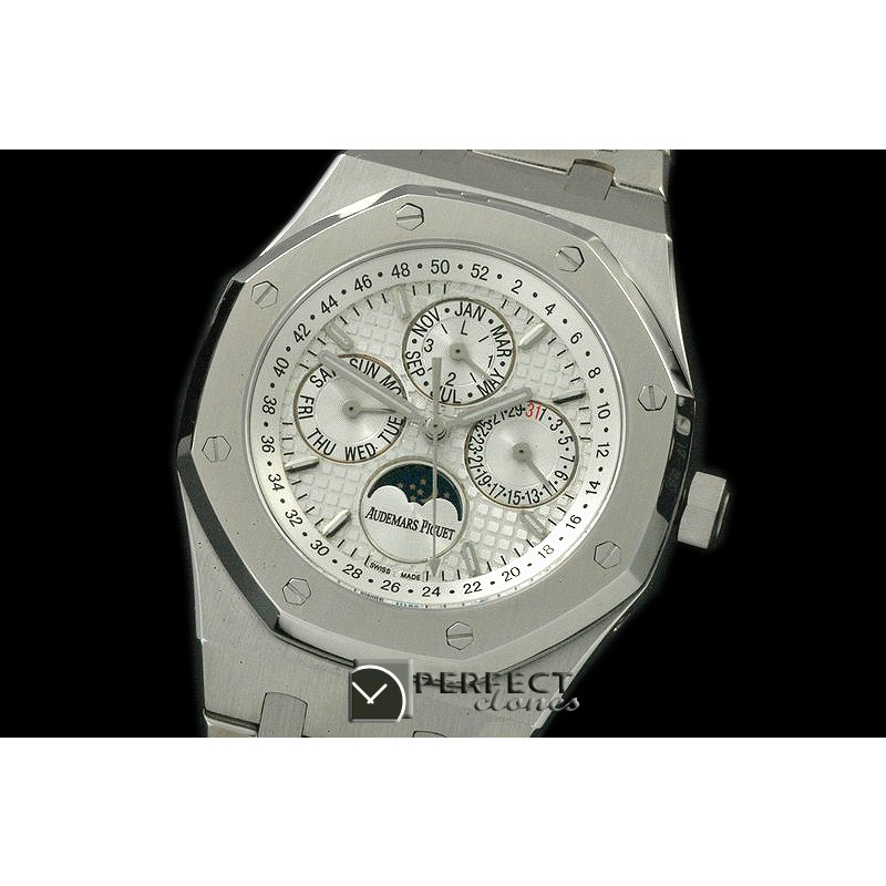 AP26574-101 Royal Oak 26574 Perpetual Calender SS/SS Wht A-2813