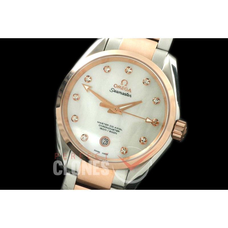 OMAT385-106S Aqua Terra Ladies SS/RG MOP White A-2824