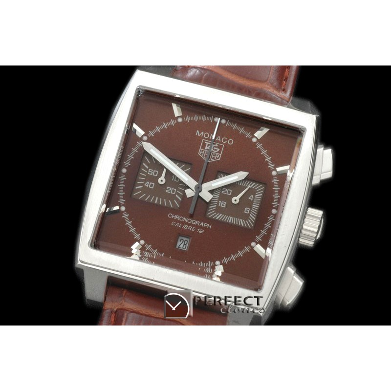 TGM00911 Monaco Classic SS/LE Brown Jap OS2Quartz Chrono