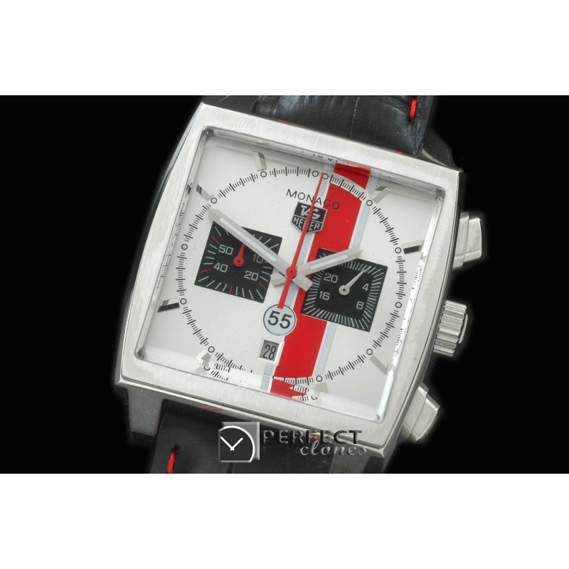 TGM00908 Monaco Classic SS/LE White Jap OS2Quartz Chrono