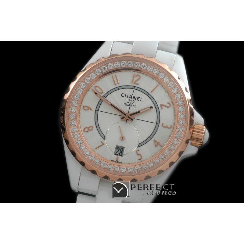CHA365-111D J12 365 TT CER/CER White Num Swiss Qtz