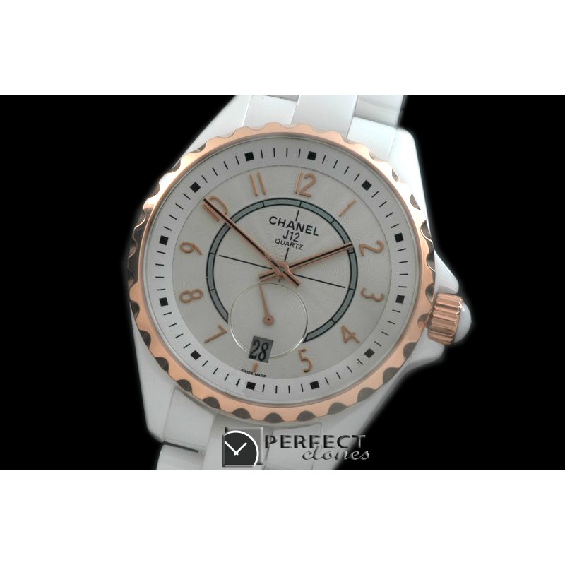 CHA365-111 J12 365 TT CER/CER White Num Swiss Qtz