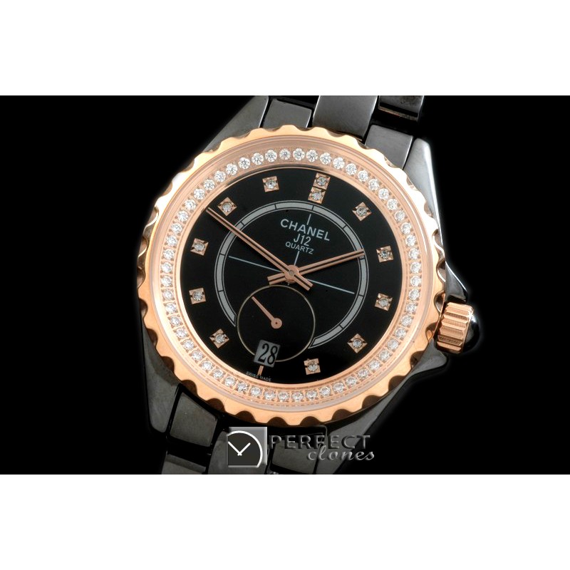CHA365-114D J12 365 TT CER/CER Black Diam Swiss Qtz