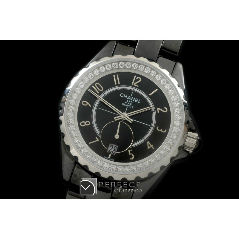 CHA365-102D J12 365 CER/CER Black Num Swiss Qtz