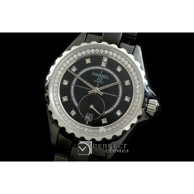 CHA365-104D J12 365 CER/CER Black Diam Swiss Qtz