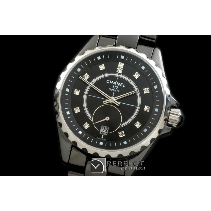 CHA365-104 J12 365 CER/CER Black Diam Swiss Qtz