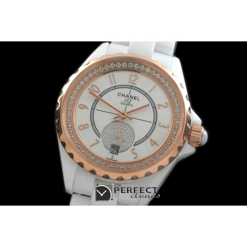 CHA365-115D J12 365 TT CER/CER White Num Swiss Qtz