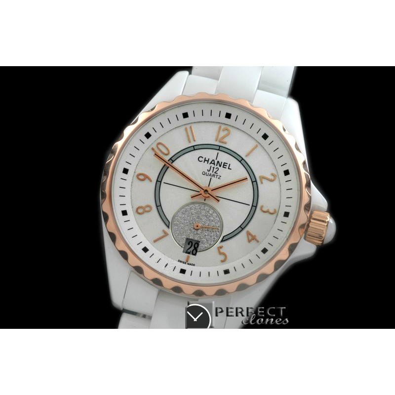 CHA365-115 J12 365 TT CER/CER White Num Swiss Qtz