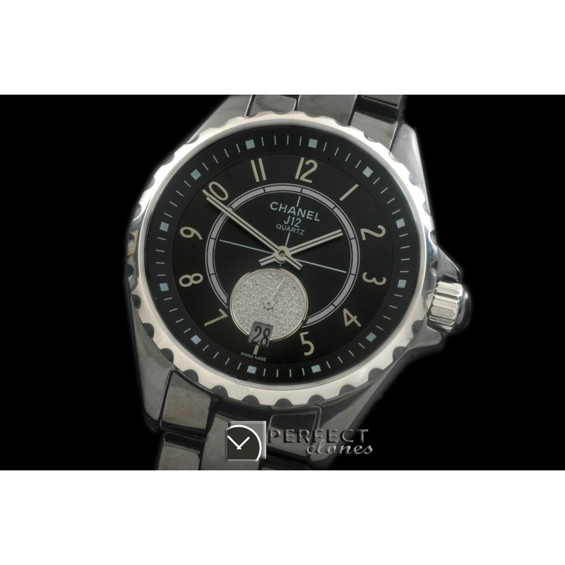 CHA365-106 J12 365 CER/CER Black Num Swiss Qtz
