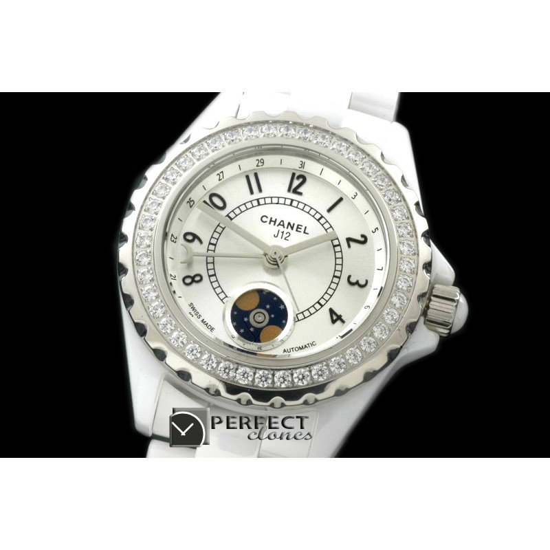 CHA00801D J12 Moonphase Cerarmic SS White Jap Quartz