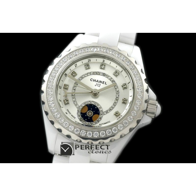 CHA00803D J12 Moonphase Cerarmic SS White Jap Quartz