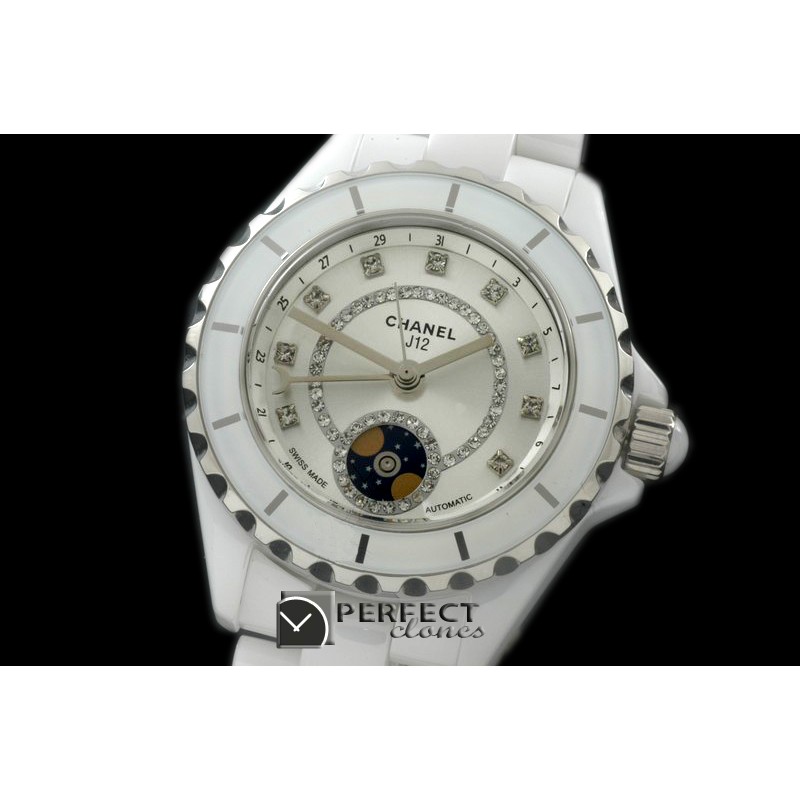 CHA00803 J12 Moonphase Cerarmic SS White Jap Quartz