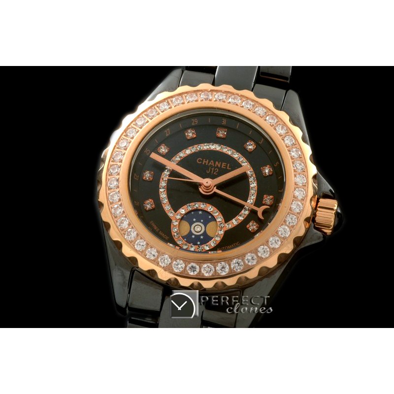CHA00809D J12 Moonphase Cerarmic RG Black Jap Quartz