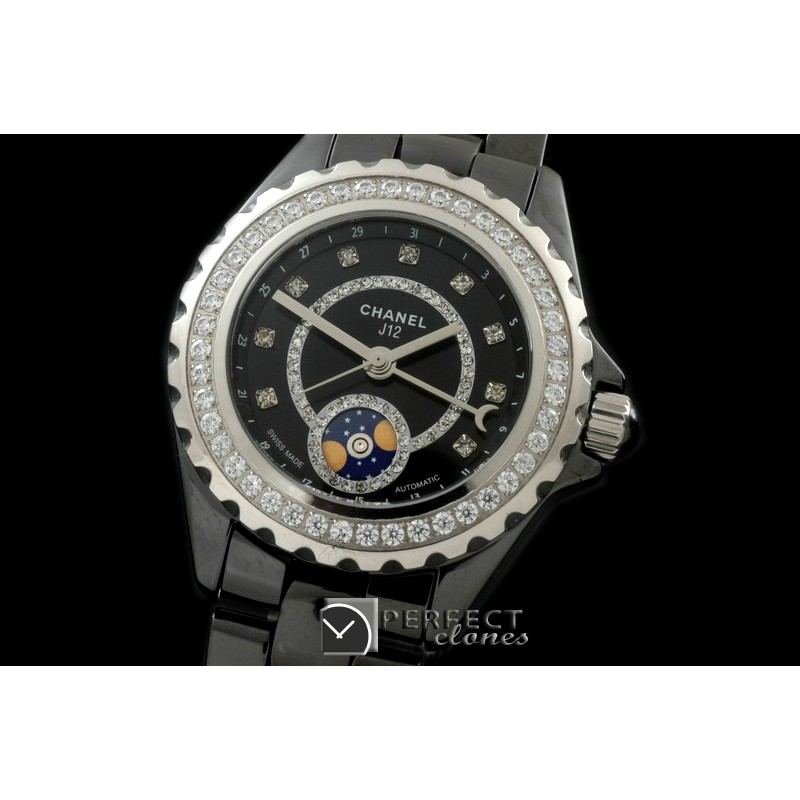 CHA00804D J12 Moonphase Cerarmic SS Black Jap Quartz